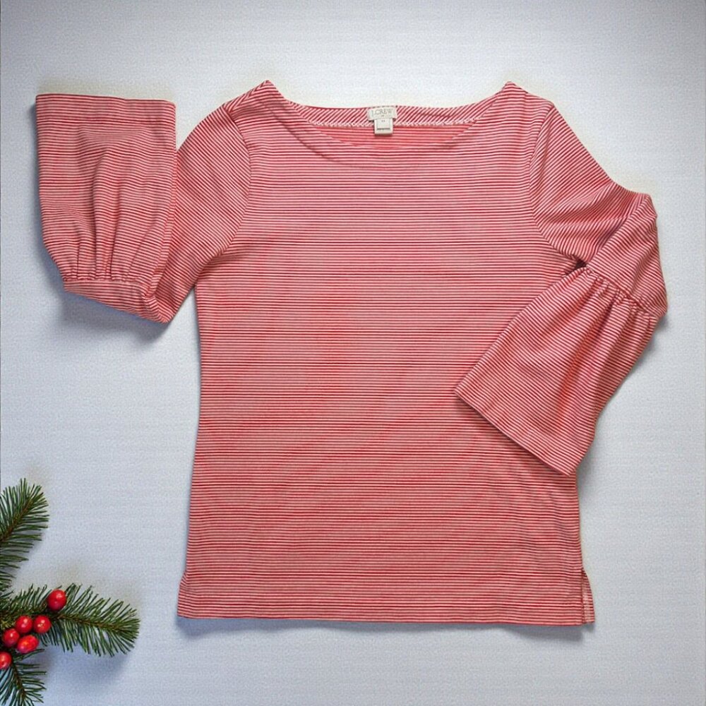 J. Crew red/white stripe cotton top with bell sleeves